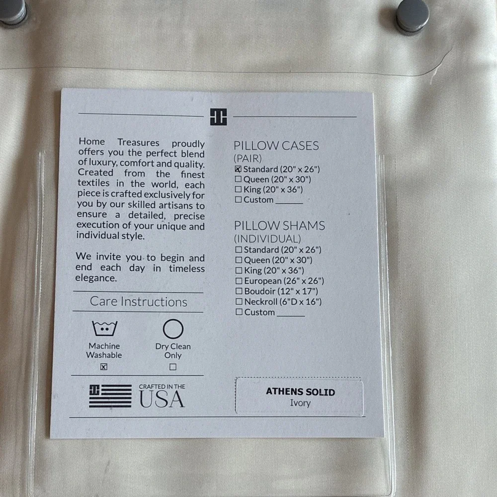 Home Treasures Athens Solid Ivory Solid Pair Standard Pillowcases 20x26